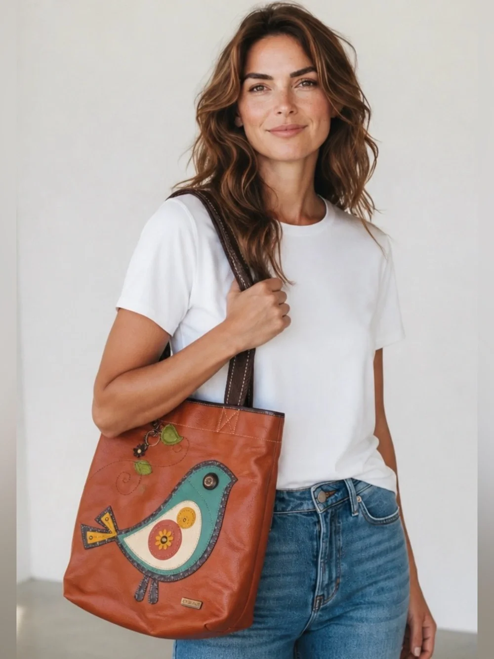 CHALA TWEET Partridge Bird Hobo Tote Shoulder Bag Vegan Leather Orange Purse